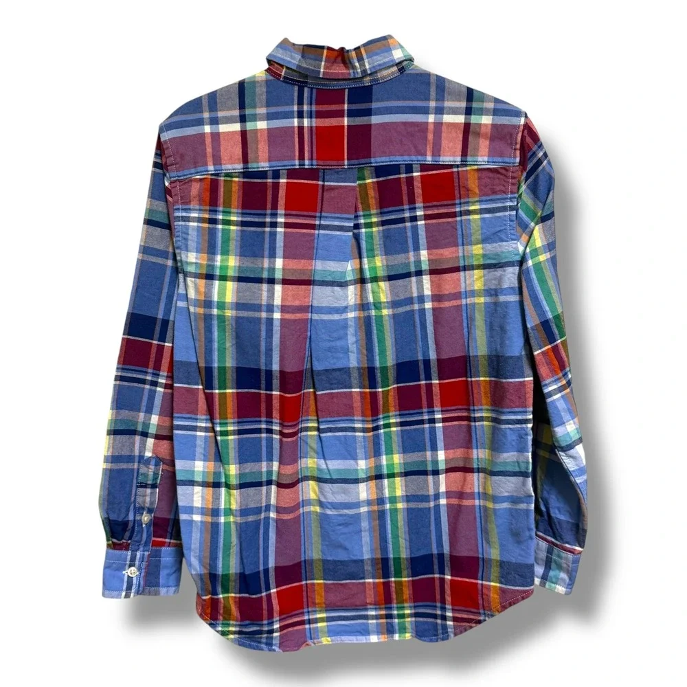Ralph Lauren Boys Blue Multi Plaid Cotton Oxford Long Sleeve Button Down Shirt 7